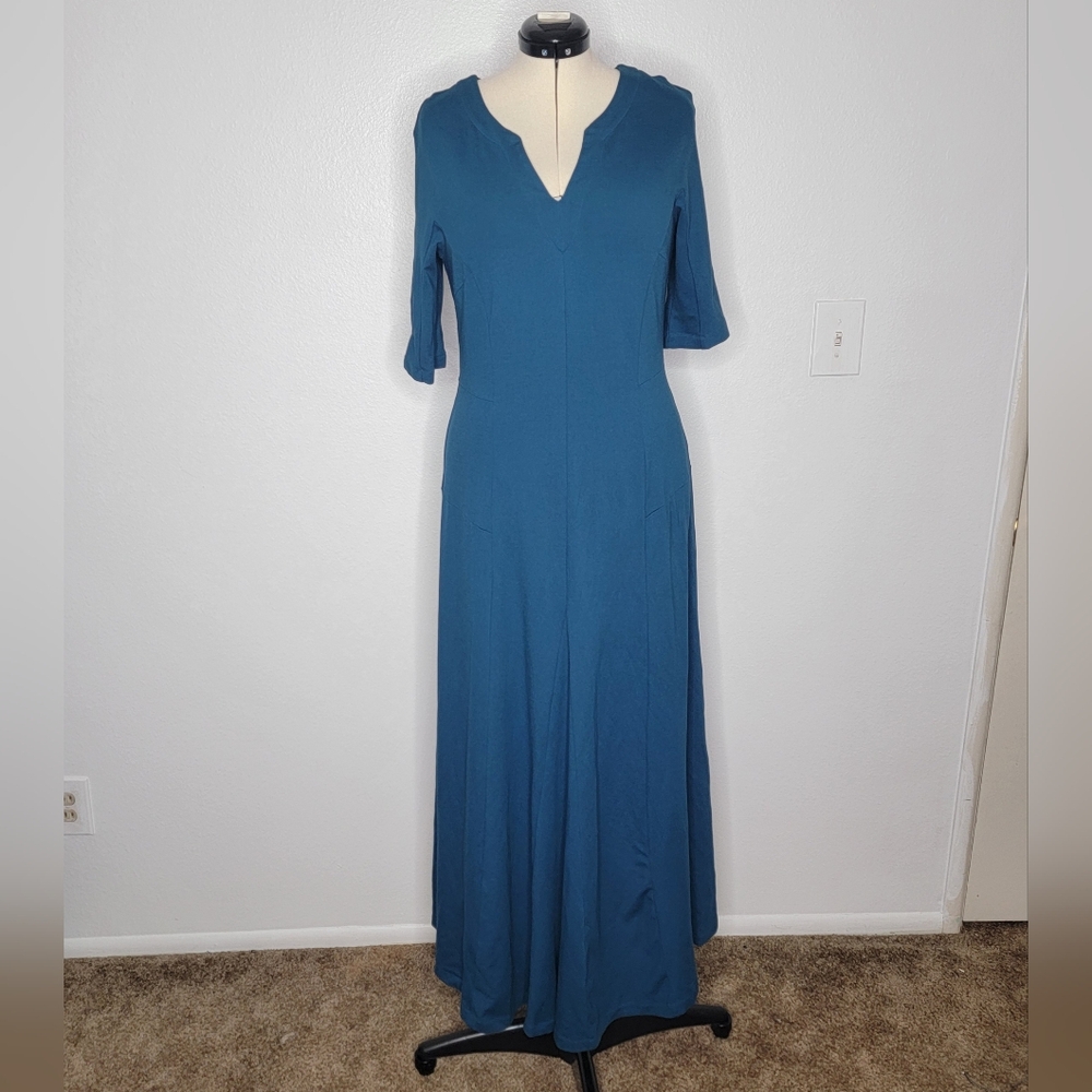 Soft Surroundings Scarletta Deep Teal Maxi Dress Modest Ponte Knit Sz.18 Tall